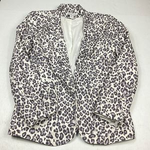 Rachel Zoe Linen Blend Blazer Animal Print Long Sleeve Open Front Work Jacket XL